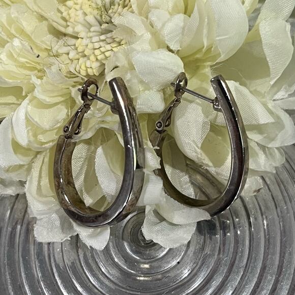 NEW Sterling Silver 925 Vintage Elongated Flattened Teardrop Hoop Earrings 1.25 - Picture 7 of 15